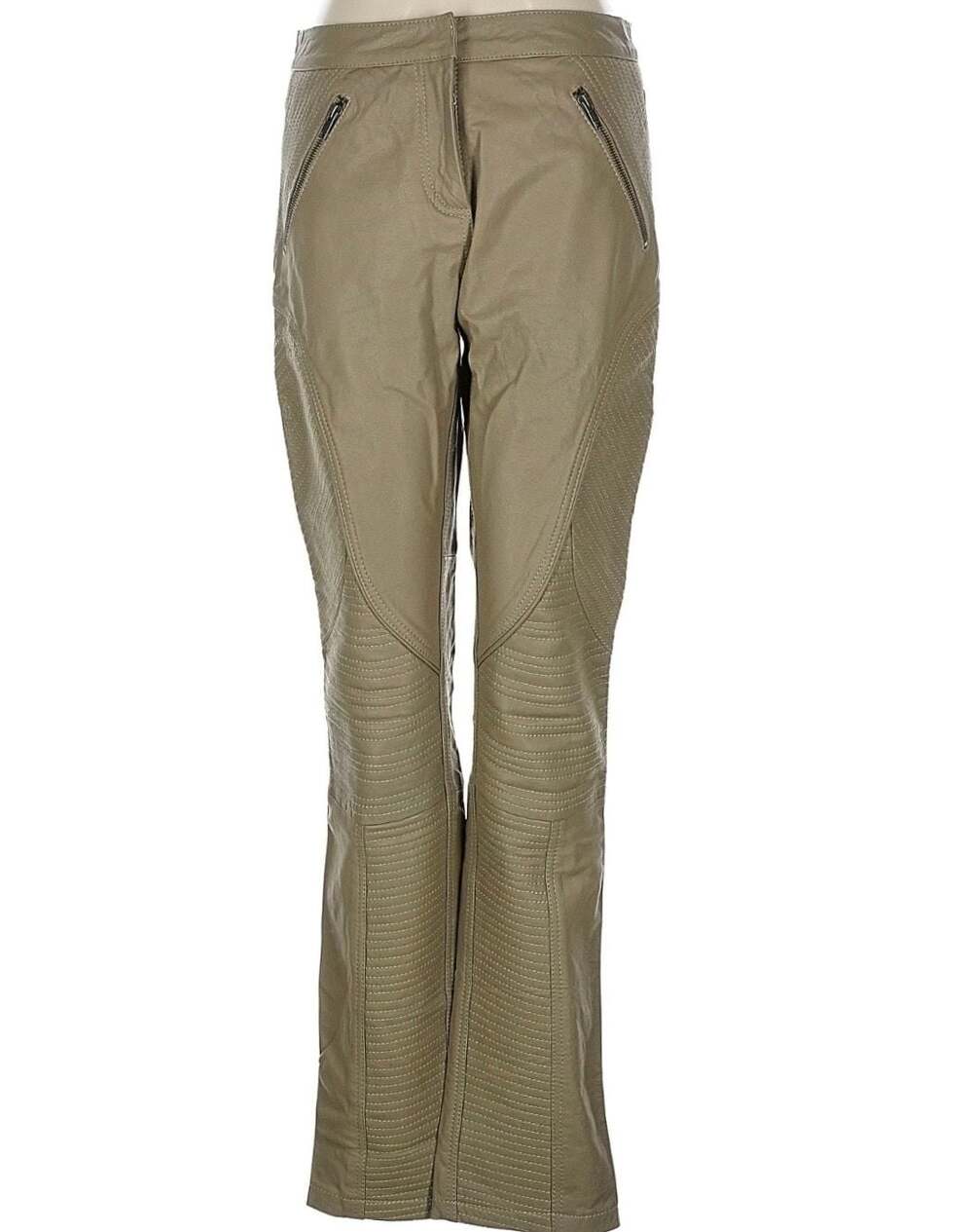 Women Leather Pants\'s Size 6 Slim Leg Moto Biker Streetwear Quilted Stitching